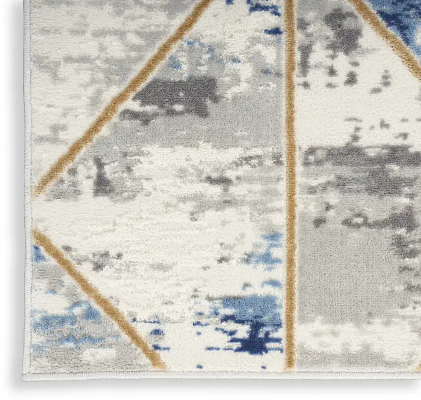8' Ivory Blue and Gray Geometric Non Skid Runner Rug Photo 7