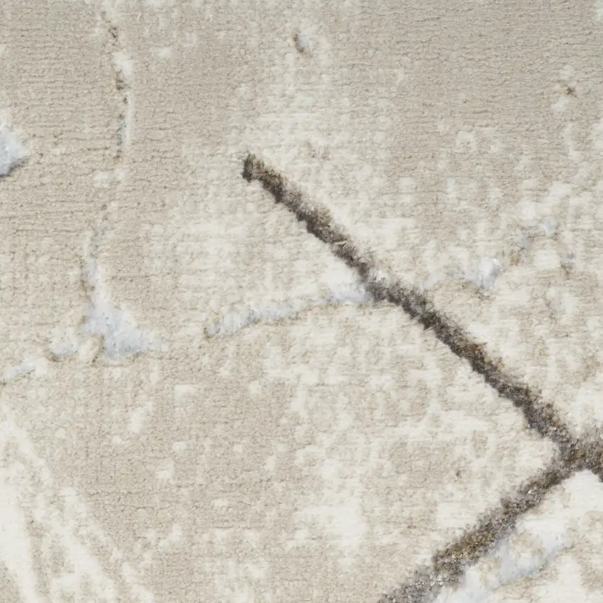 8' Ivory Blue and Gray Geometric Non Skid Runner Rug Photo 4