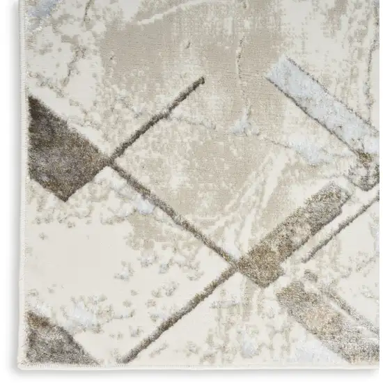 8' Ivory Blue and Gray Geometric Non Skid Runner Rug Photo 8