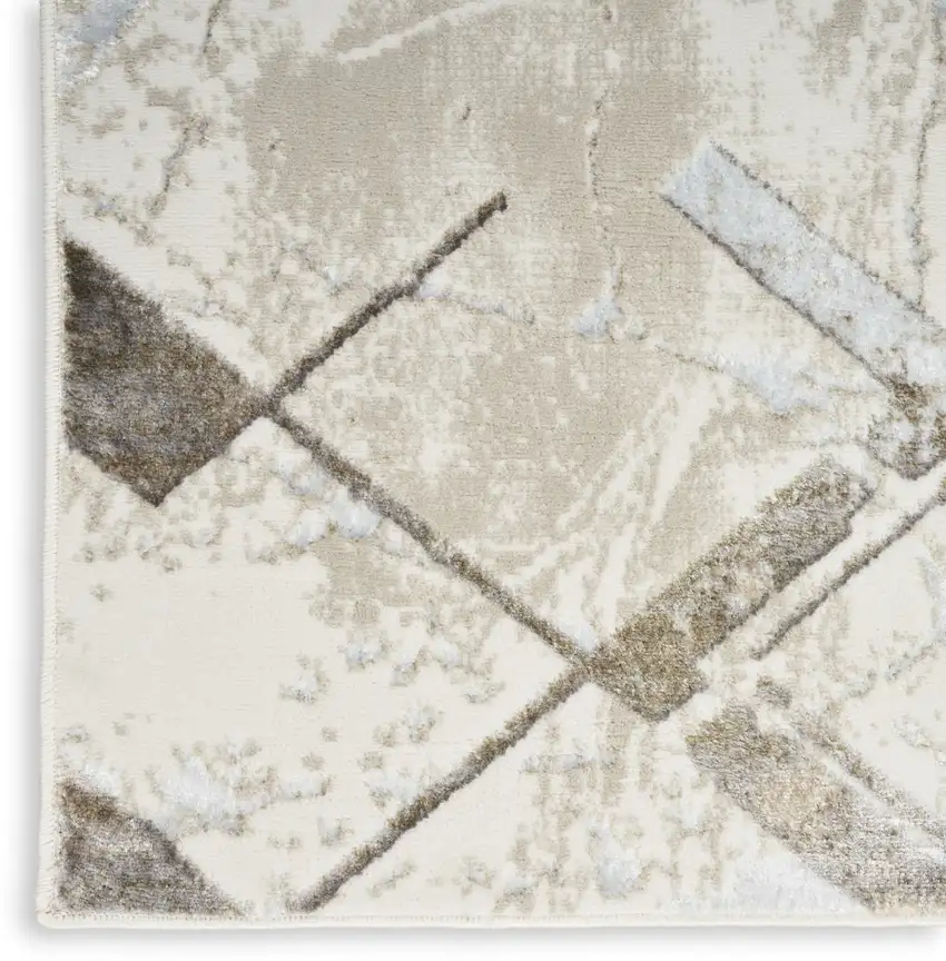 8' Ivory Blue and Gray Geometric Non Skid Runner Rug Photo 8