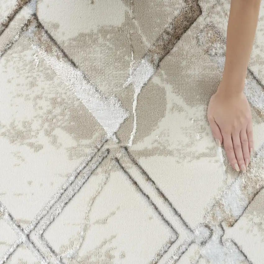 8' Ivory Blue and Gray Geometric Non Skid Runner Rug Photo 9