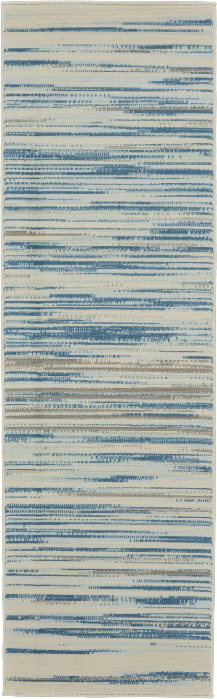 6' Ivory Blue and Gray Striped Non Skid Runner Rug Photo 2