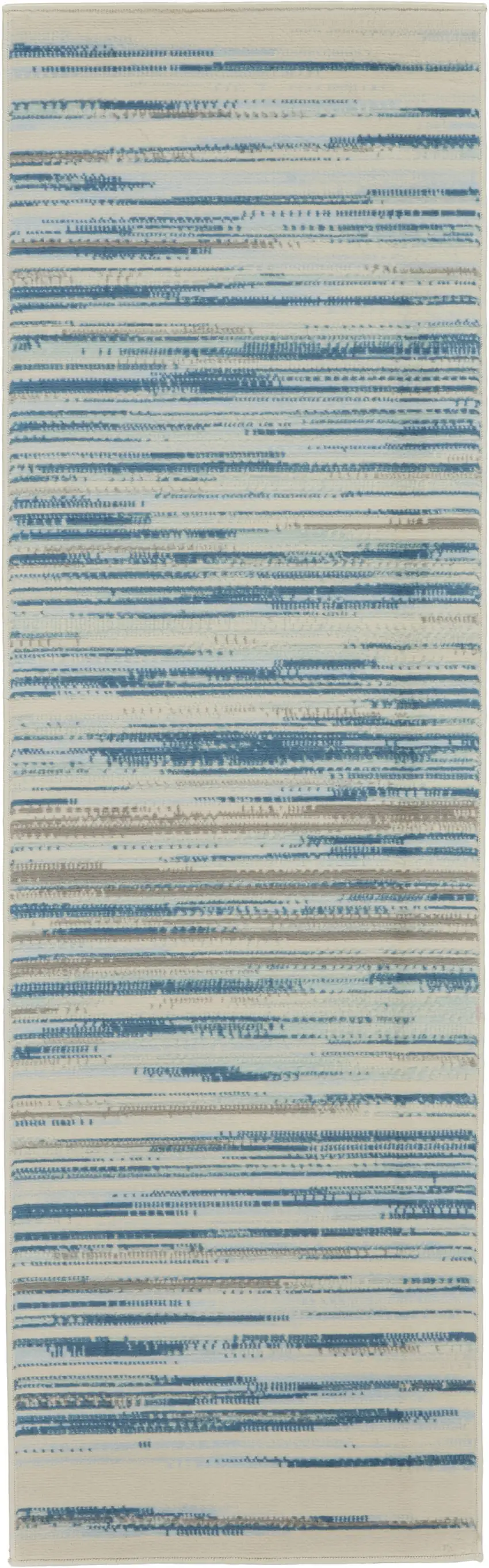 6' Ivory Blue and Gray Striped Non Skid Runner Rug Photo 5