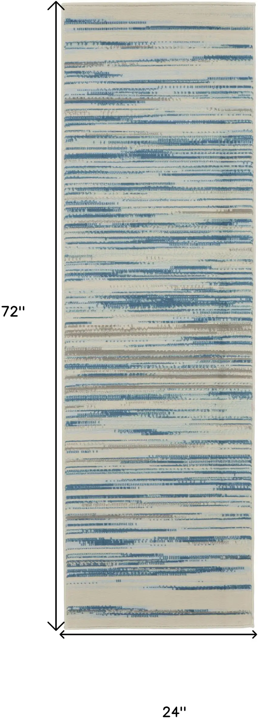 6' Ivory Blue and Gray Striped Non Skid Runner Rug Photo 3
