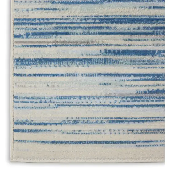7' Ivory Blue and Gray Striped Runner Rug Photo 9