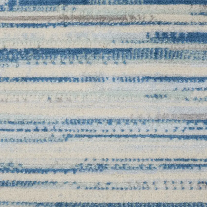 7' Ivory Blue and Gray Striped Runner Rug Photo 7