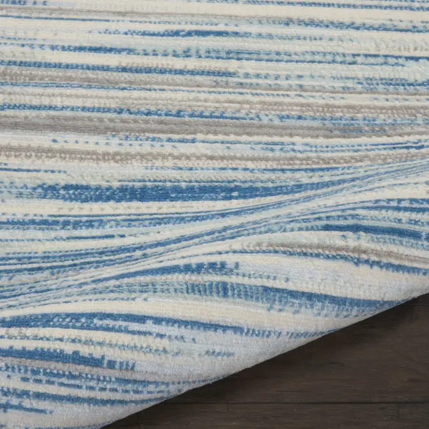 7' Ivory Blue and Gray Striped Runner Rug Photo 9