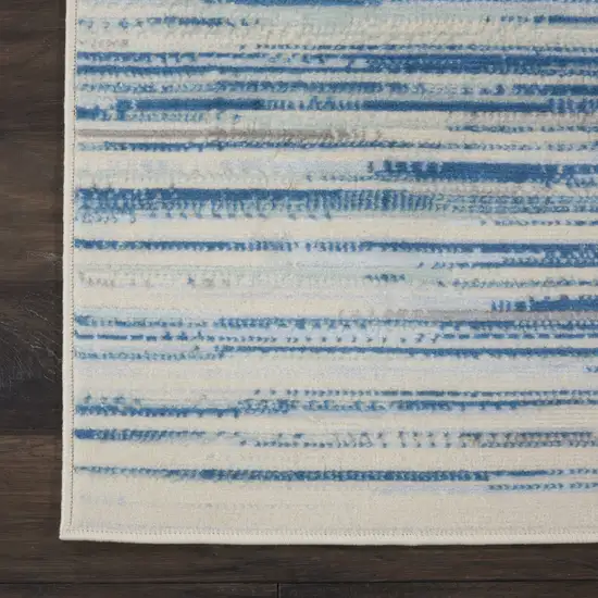 7' Ivory Blue and Gray Striped Runner Rug Photo 6