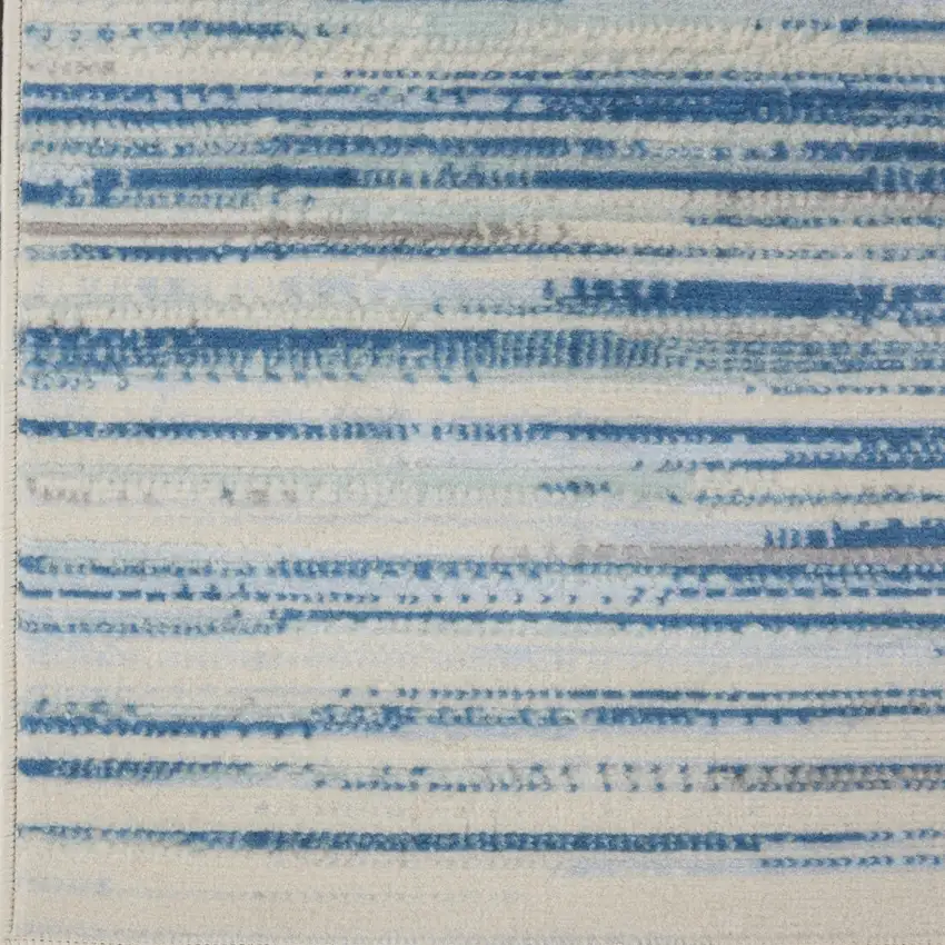 7' Ivory Blue and Gray Striped Runner Rug Photo 8