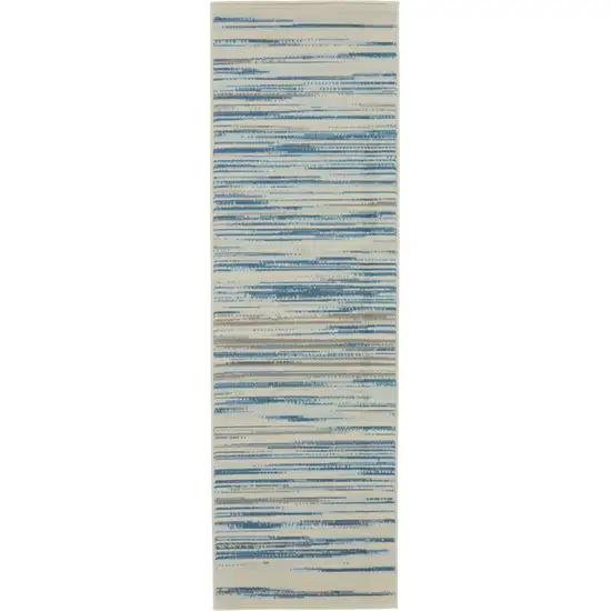 7' Ivory Blue and Gray Striped Runner Rug Photo 5