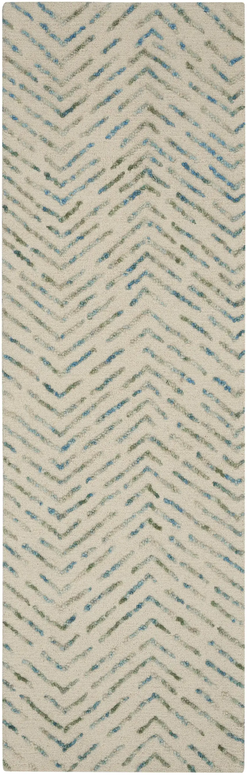 8' Ivory Blue and Green Wool Abstract Runner Rug Photo 2