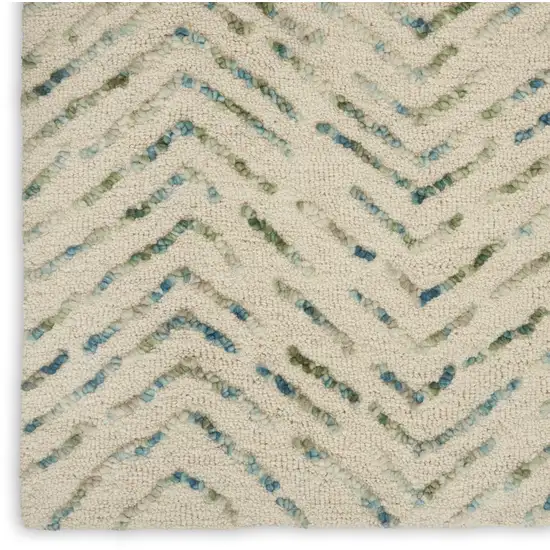 8' Ivory Blue and Green Wool Abstract Runner Rug Photo 5
