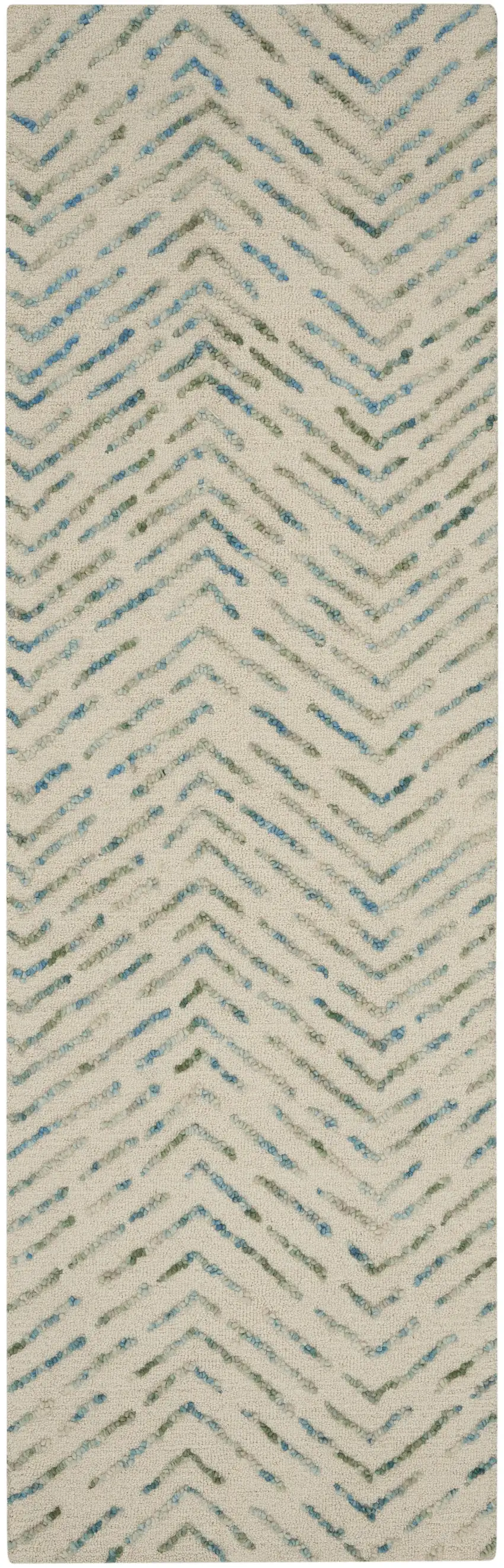 8' Ivory Blue and Green Wool Abstract Runner Rug Photo 5