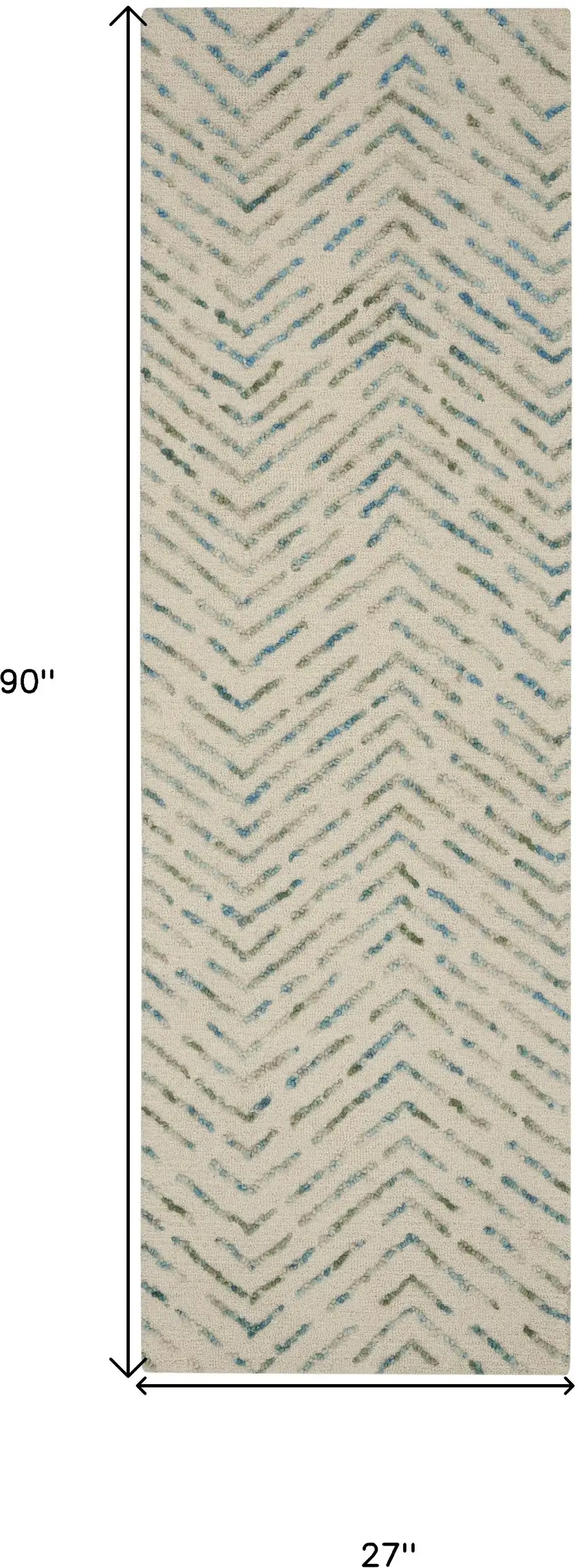 8' Ivory Blue and Green Wool Abstract Runner Rug Photo 3
