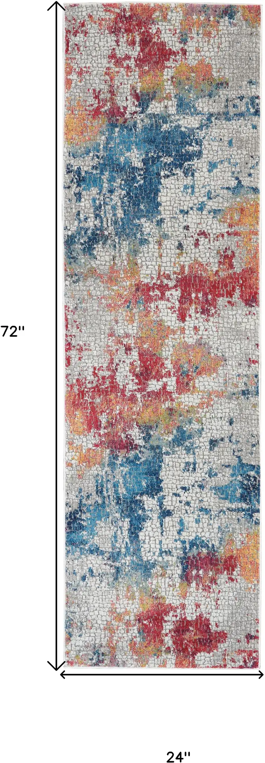 6' Ivory Blue and Orange Abstract Distressed Non Skid Runner Rug Photo 3