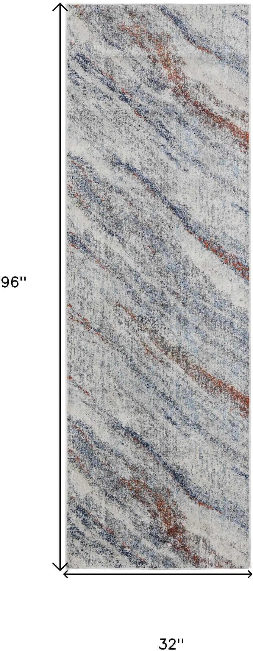 8' Ivory Blue and Orange Abstract Power Loom Runner Rug Photo 3