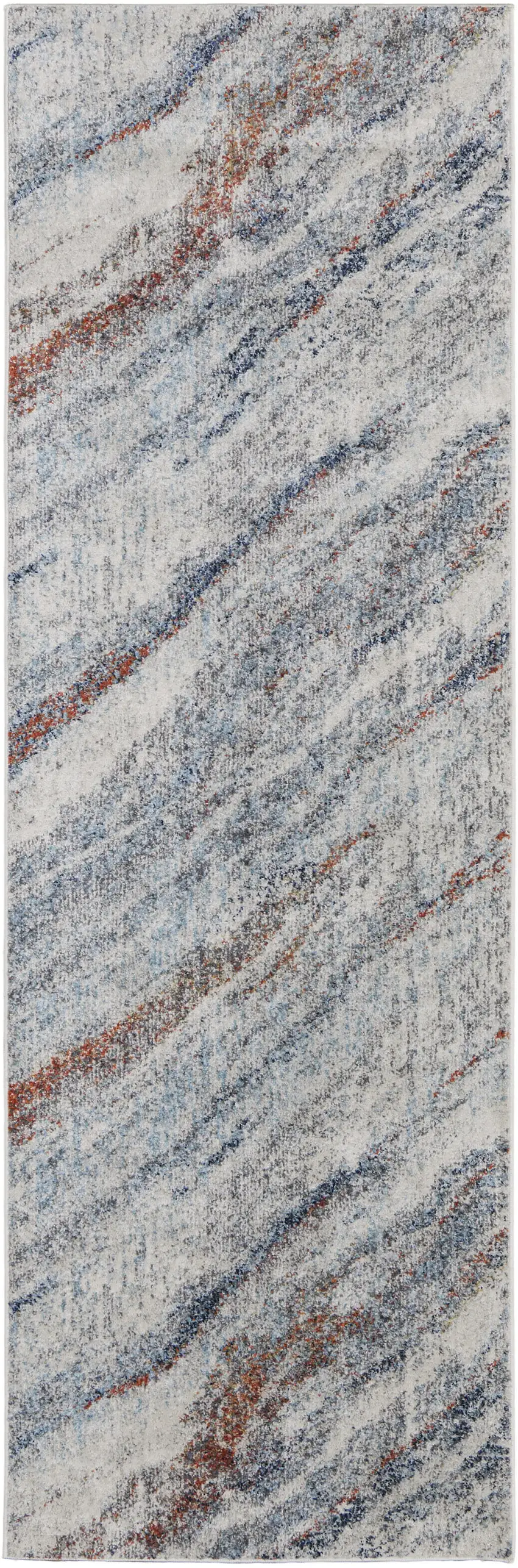 10' Ivory Blue and Orange Abstract Power Loom Runner Rug Photo 4