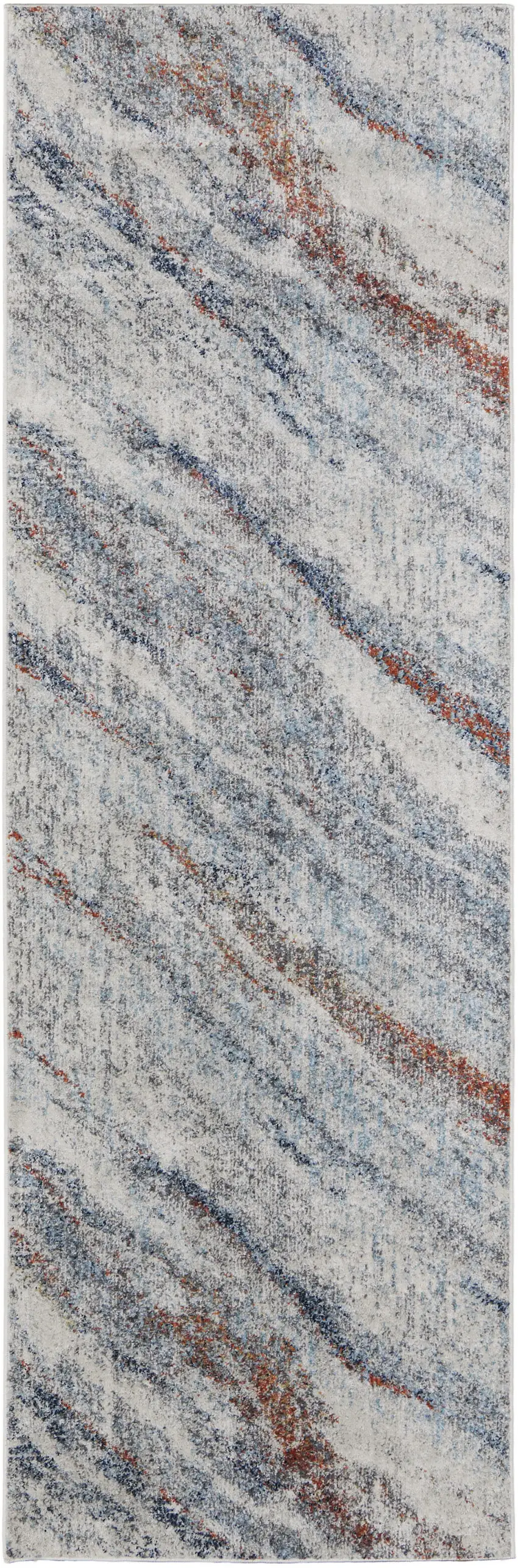 10' Ivory Blue and Orange Abstract Power Loom Runner Rug Photo 2