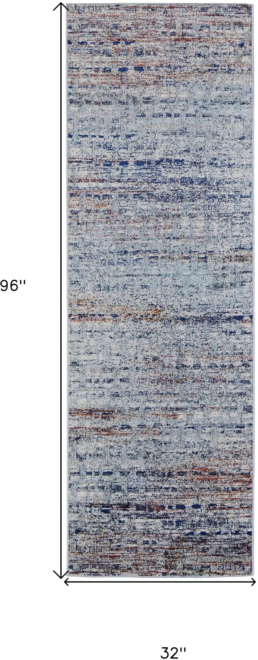 8' Ivory Blue and Orange Abstract Power Loom Runner Rug Photo 3