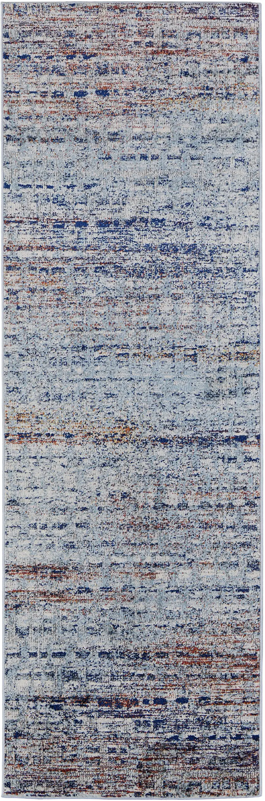 10' Ivory Blue and Orange Abstract Power Loom Runner Rug Photo 2