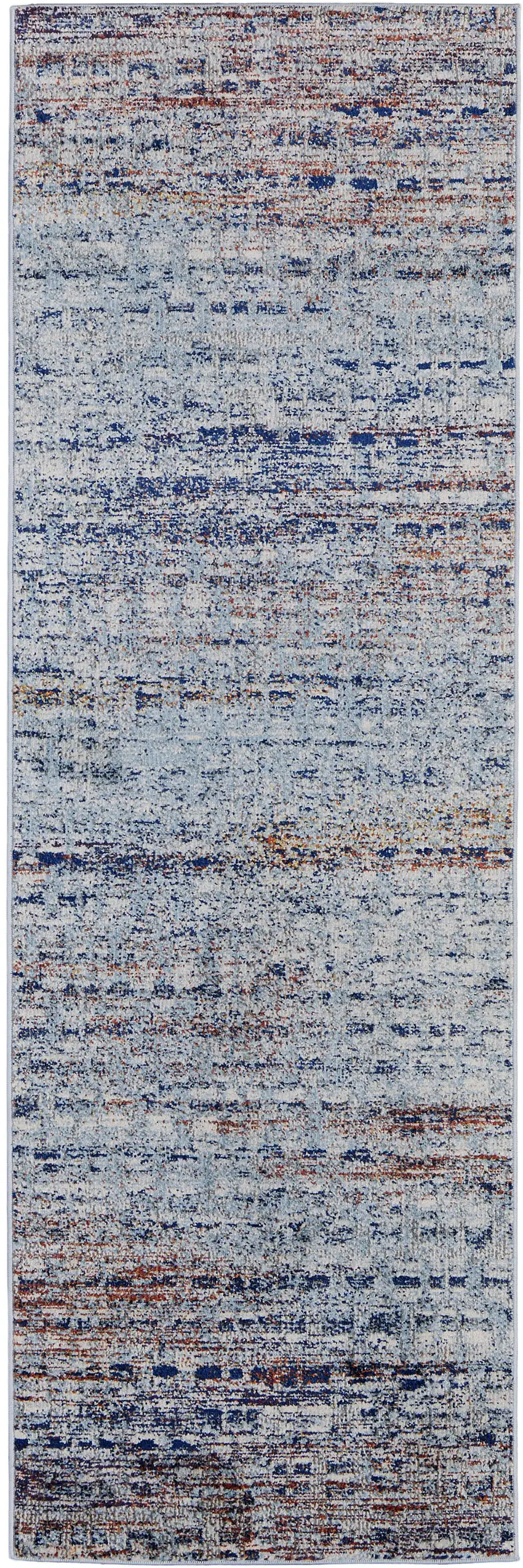 10' Ivory Blue and Orange Abstract Power Loom Runner Rug Photo 4