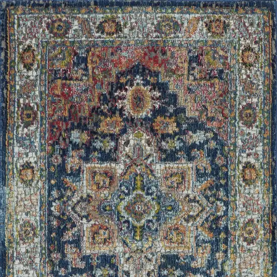 6' Ivory Blue and Orange Floral Distressed Non Skid Runner Rug Photo 9