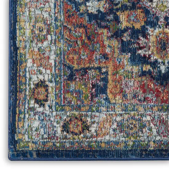 8' Ivory Blue and Orange Floral Distressed Non Skid Runner Rug Photo 7