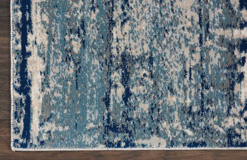 8' Ivory Blue and Slate Gray Abstract Non Skid Runner Rug Photo 4