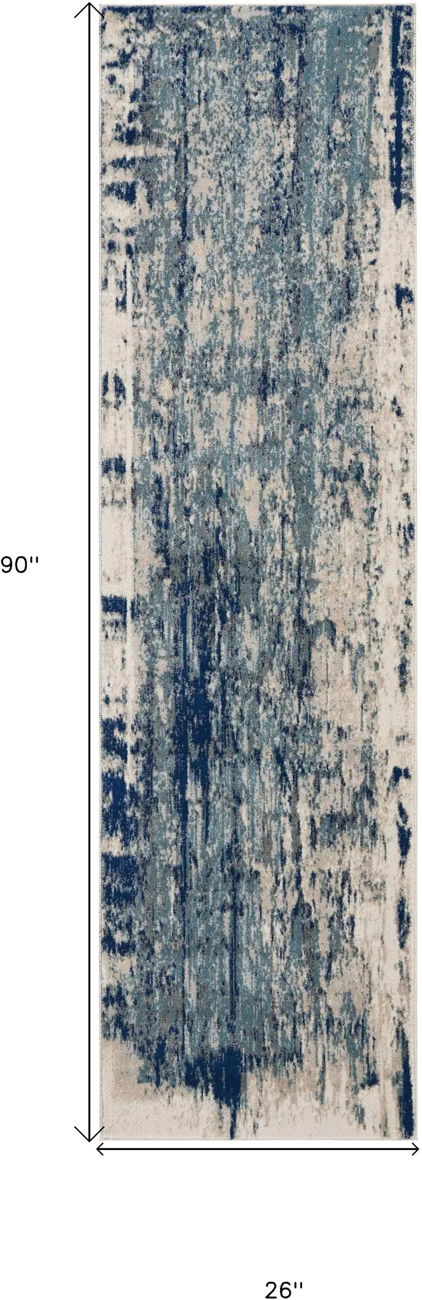 8' Ivory Blue and Slate Gray Abstract Non Skid Runner Rug Photo 3