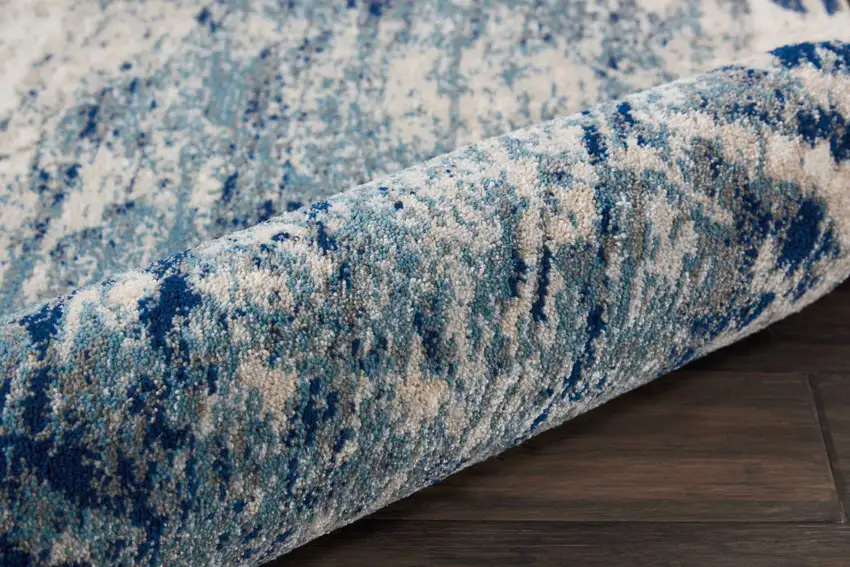 8' Ivory Blue and Slate Gray Abstract Non Skid Runner Rug Photo 5