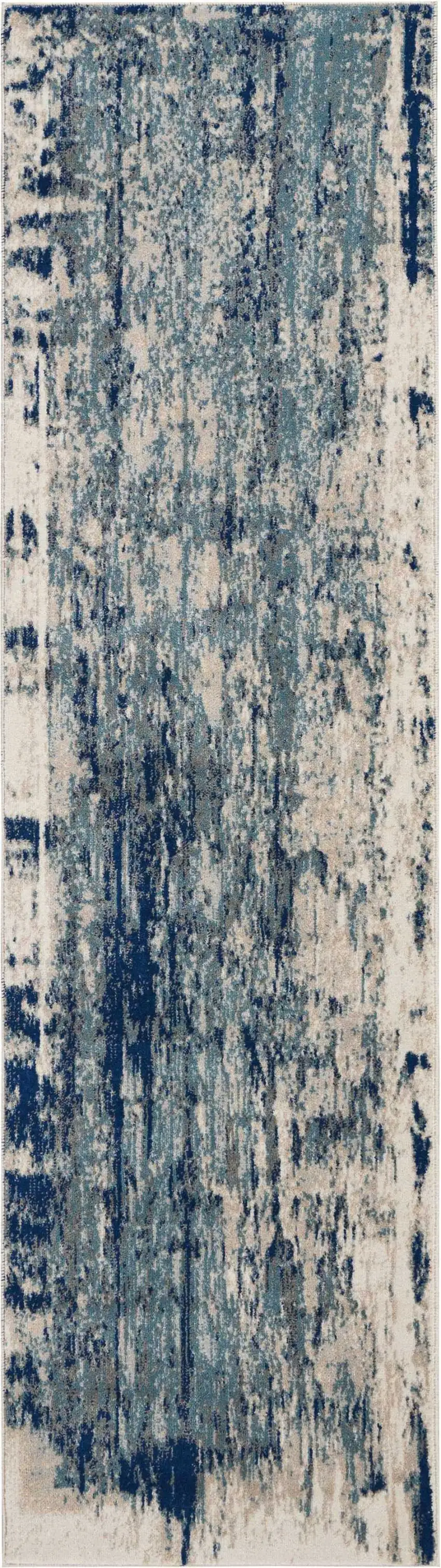8' Ivory Blue and Slate Gray Abstract Non Skid Runner Rug Photo 2