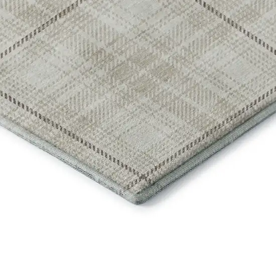 8' Ivory Brown And Beige Plaid Washable Round Rug With UV Protection Photo 6