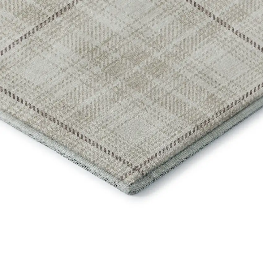 8' Ivory Brown And Beige Plaid Washable Round Rug With UV Protection Photo 6