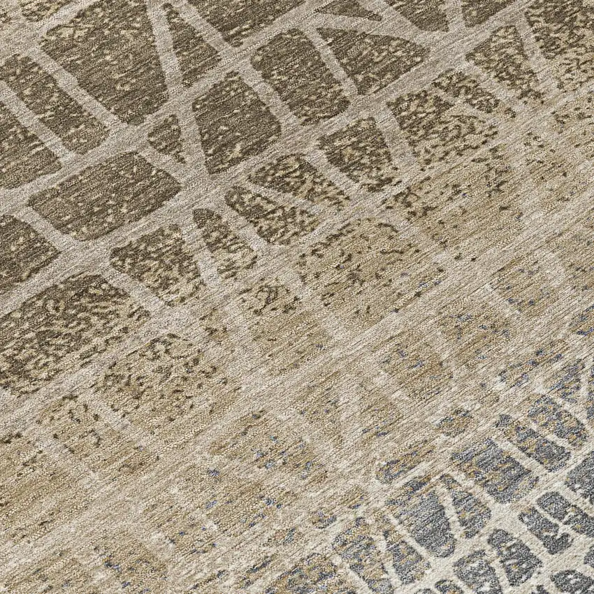 8' Ivory Brown And Beige Round Geometric Washable Indoor Outdoor Area Rug Photo 8