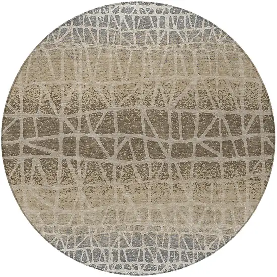 8' Ivory Brown And Beige Round Geometric Washable Indoor Outdoor Area Rug Photo 2