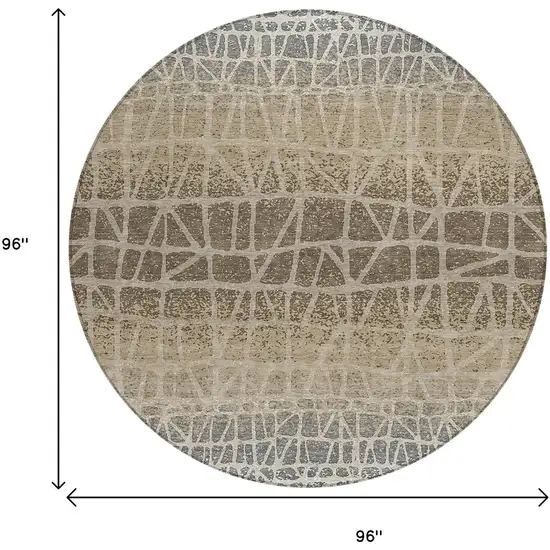 8' Ivory Brown And Beige Round Geometric Washable Indoor Outdoor Area Rug Photo 9