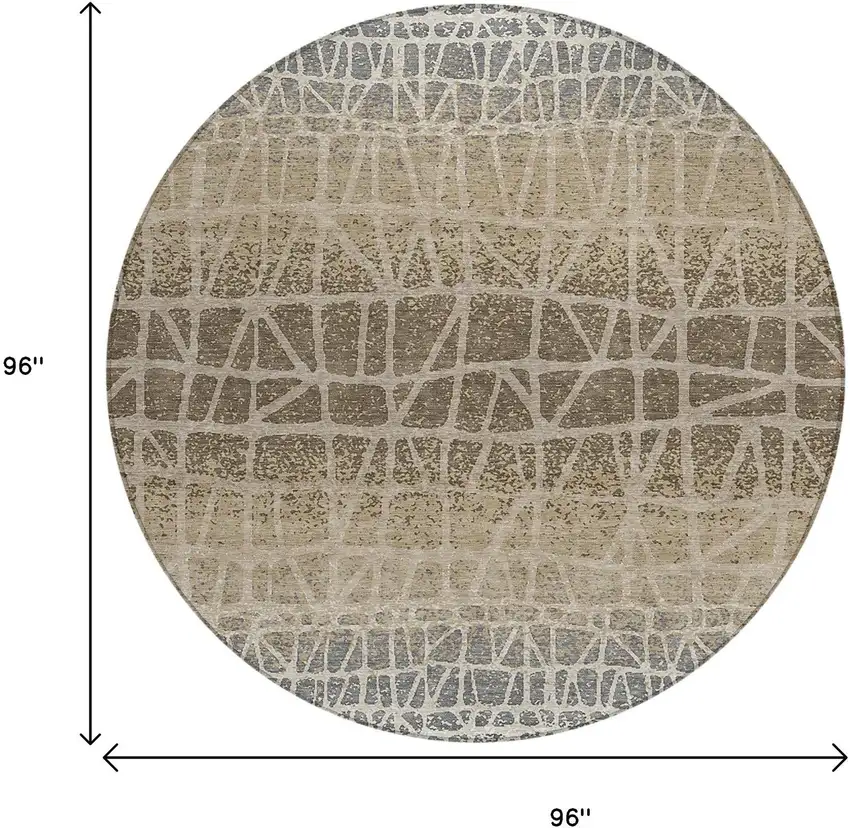 8' Ivory Brown And Beige Round Geometric Washable Indoor Outdoor Area Rug Photo 9
