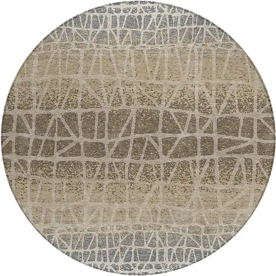 8' Ivory Brown And Beige Round Geometric Washable Indoor Outdoor Area Rug Photo 1