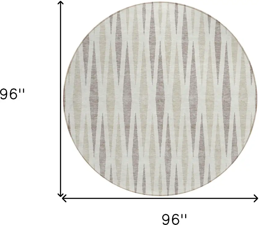8' Ivory Brown And Beige Round Geometric Washable Indoor Outdoor Area Rug Photo 3