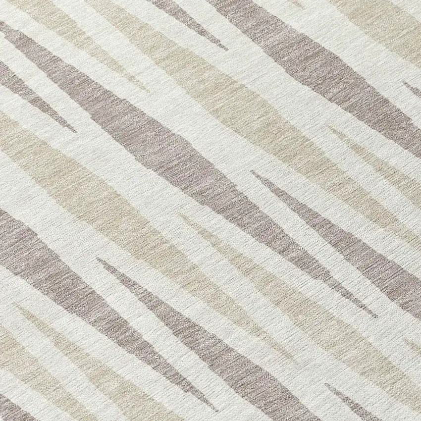 8' Ivory Brown And Beige Round Geometric Washable Indoor Outdoor Area Rug Photo 7