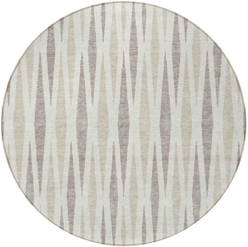 8' Ivory Brown And Beige Round Geometric Washable Indoor Outdoor Area Rug Photo 4