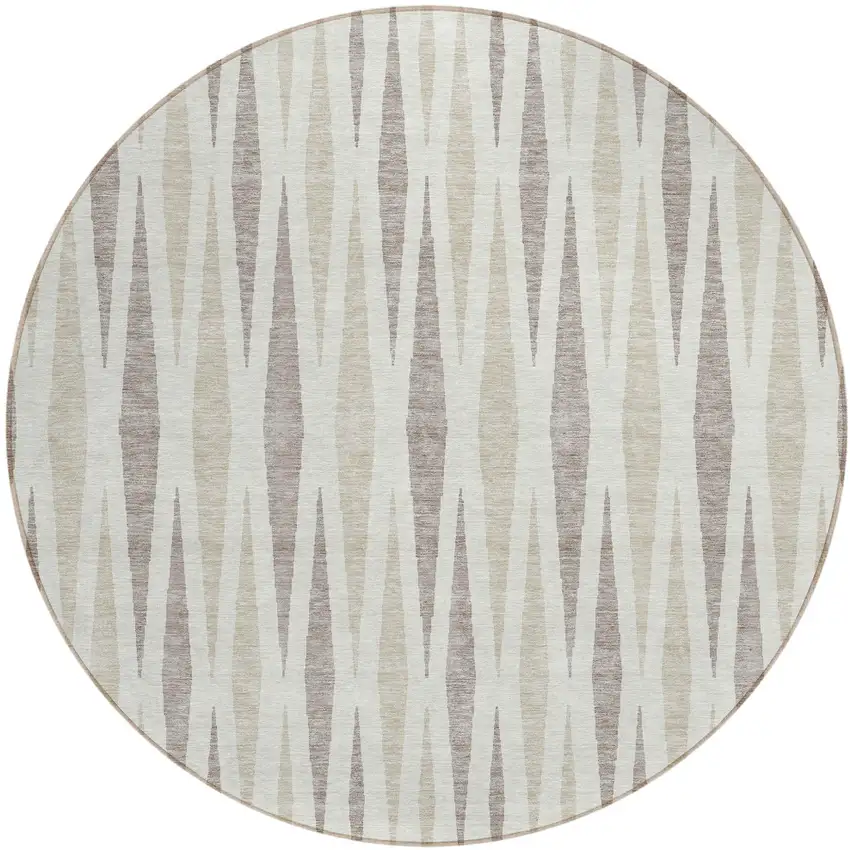 8' Ivory Brown And Beige Round Geometric Washable Indoor Outdoor Area Rug Photo 2