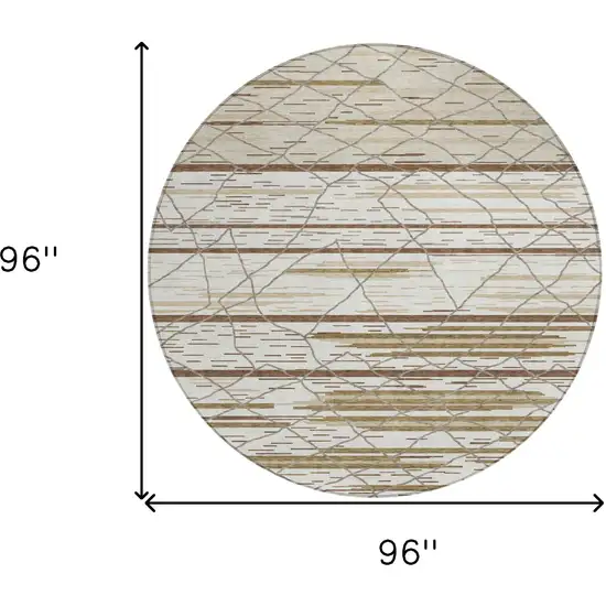 8' Ivory Brown And Beige Round Striped Washable Indoor Outdoor Area Rug Photo 3