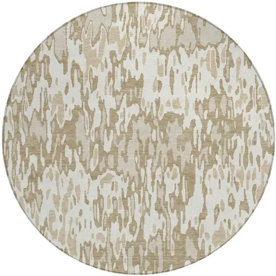 8' Ivory Brown And Beige Round Striped Washable Indoor Outdoor Area Rug Photo 2
