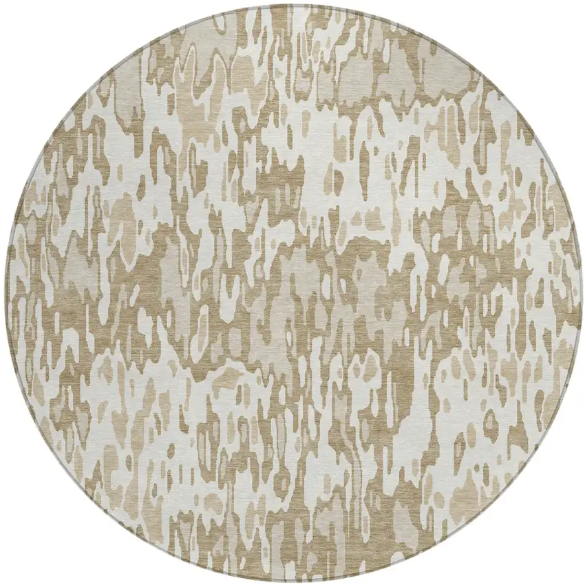 8' Ivory Brown And Beige Round Striped Washable Indoor Outdoor Area Rug Photo 2