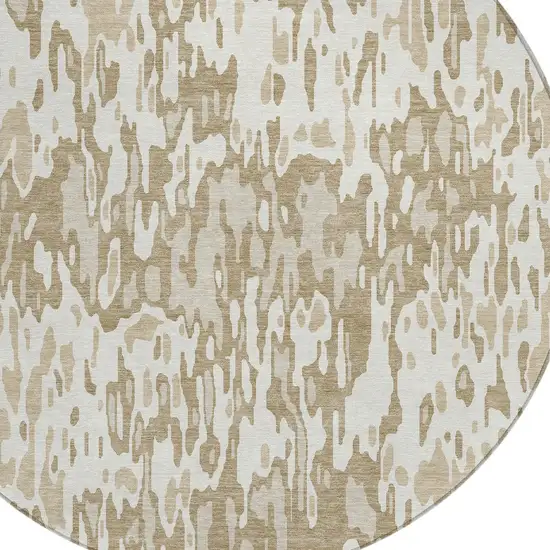 8' Ivory Brown And Beige Round Striped Washable Indoor Outdoor Area Rug Photo 4