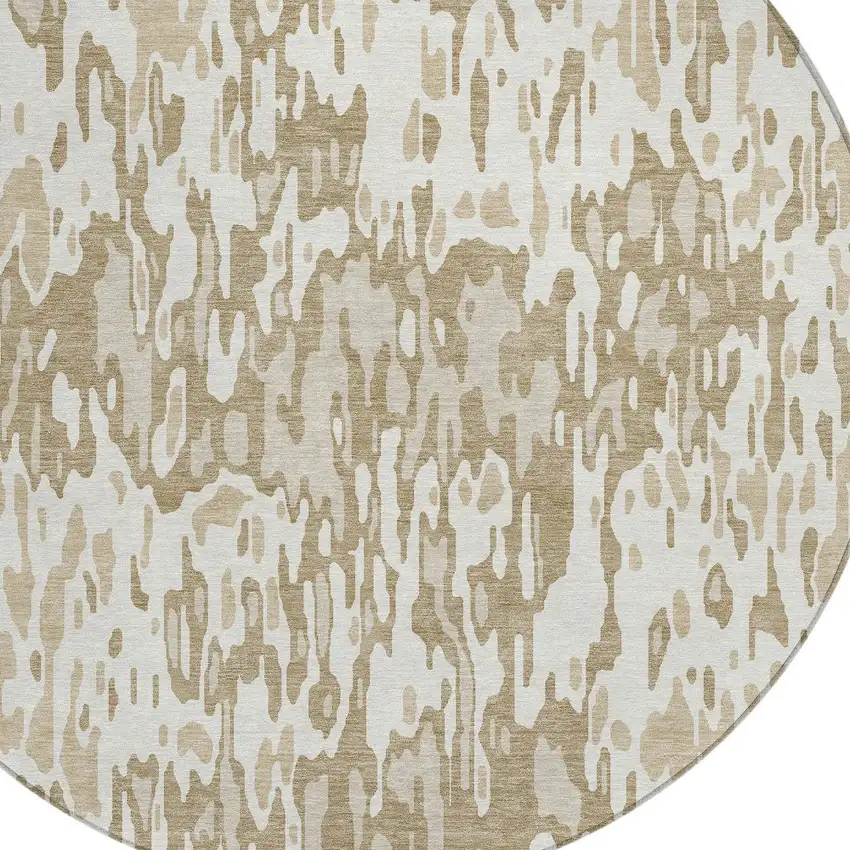 8' Ivory Brown And Beige Round Striped Washable Indoor Outdoor Area Rug Photo 4