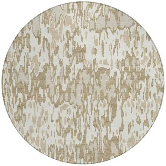 8' Ivory Brown And Beige Round Striped Washable Indoor Outdoor Area Rug Photo 5