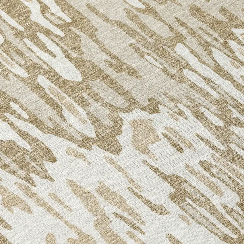 8' Ivory Brown And Beige Round Striped Washable Indoor Outdoor Area Rug Photo 8