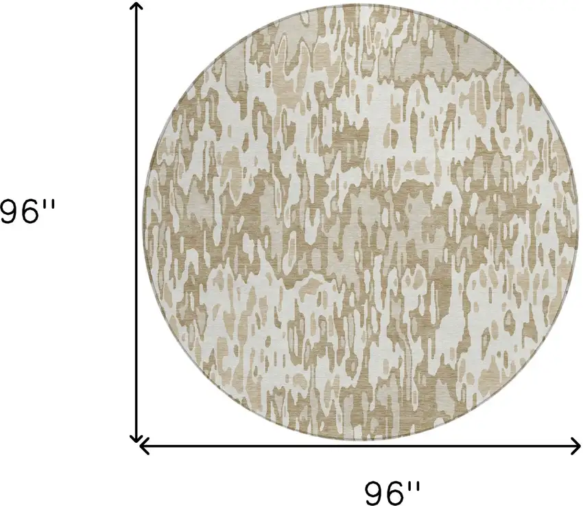 8' Ivory Brown And Beige Round Striped Washable Indoor Outdoor Area Rug Photo 3